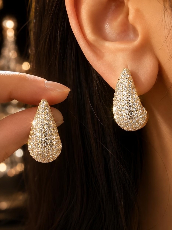 Anthropologie Jewelry - Gold Pave Teardrop Crystal Earrings